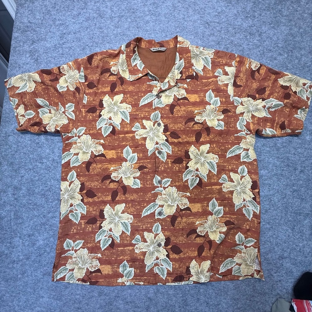 Tommy Bahama Button-Up Men XL Floral Silk Brown Hawaiian. English. SEO. - Picture 1 of 10